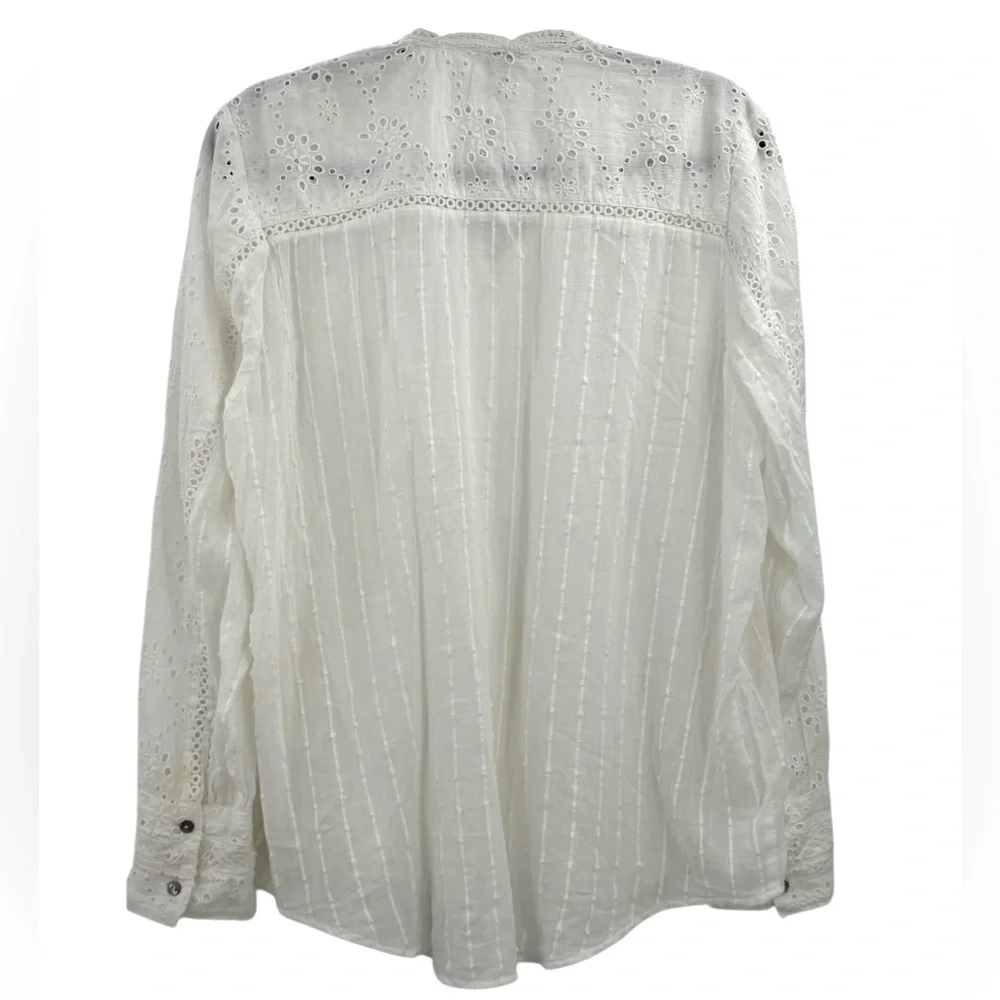 Sundance White Eyelet Lace XL Boho Victorian Cottagecore Cotton Button Front Top - Picture 6 of 14